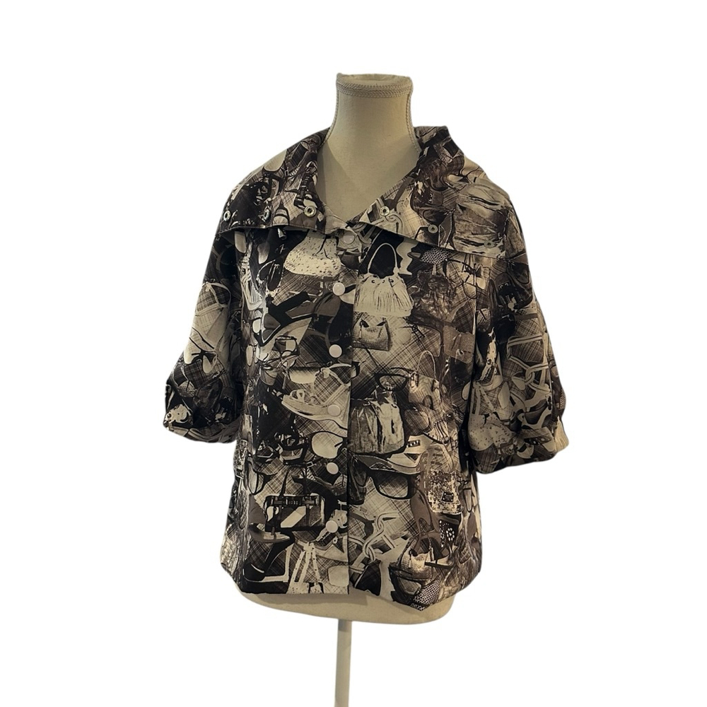 Samuel Dong Abstract Novelty Purse Print Button Up Artsy Statement Top